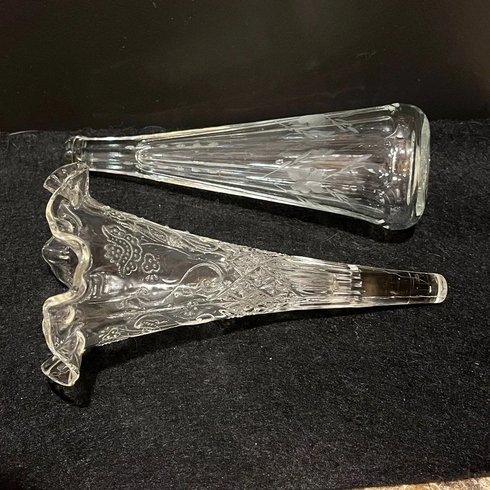Vintage Automobile Limousine Glass Bud Vases Set of 2